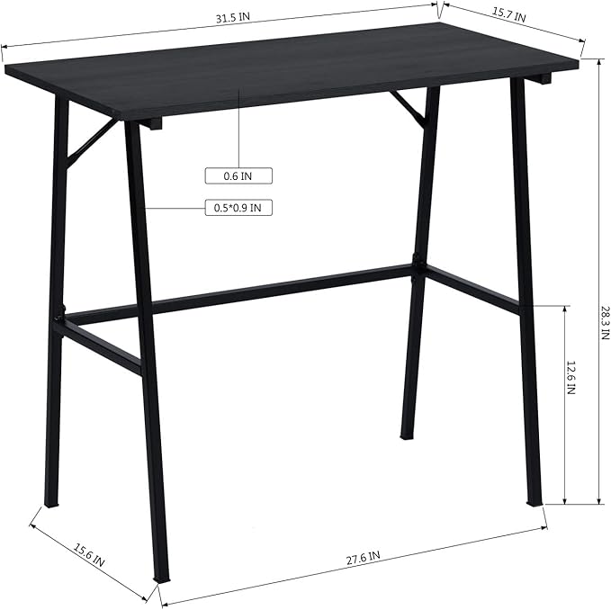 FurnitureR Home Office Computer Desk, Compact Writing Desk Study Desk with Metal Frame for Apartment, Dorm, Bedroom, Small Space (31.5 Inch, Black)