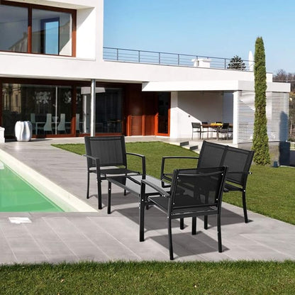 FDW 4 Piece Patio Conversation Sets with Metal Patio Furniture Tempered Glass Tabletop Waterproof Textilene for Outside Backyard Lawn Balcony