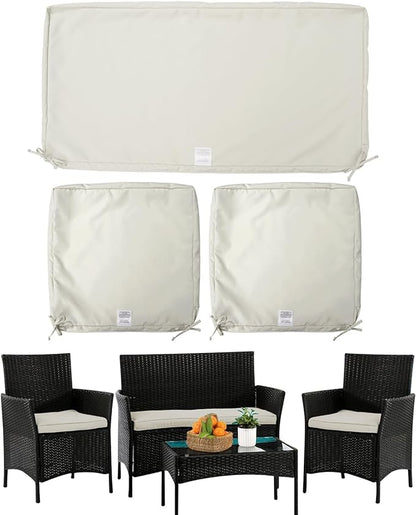 ClawsCover 3Pack Outdoor Seat Cushions Replacement Covers Fit for 4 Pieces Wicker Rattan Furniture Patio Conversation Set Loveseat Chair,38x19x2,19x19x2,Cream-Large (Include Cover Only)
