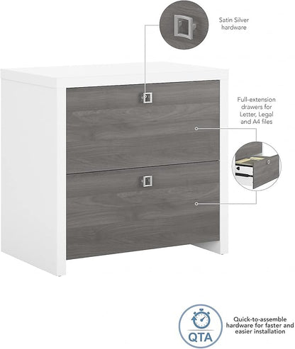 Office by kathy ireland Echo 2-Drawer Lateral File Cabinet, Letter/Legal, Pure White/Modern Gray, 32-inch (KI60502-03)