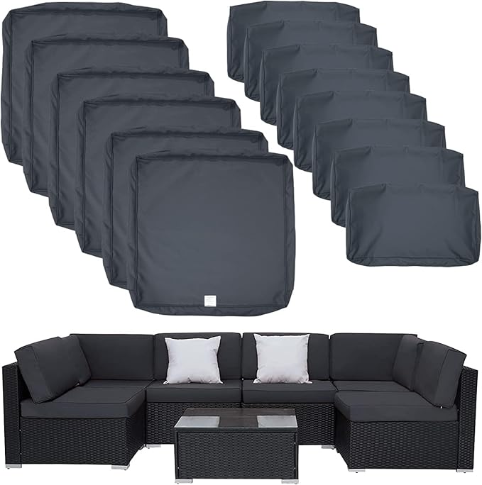 ClawsCover 14Pack Outdoor Patio Seat and Back Cushions Replacement Covers Fit for 7Pieces 6-Seater Wicker Rattan Sectional Couch Chair Furniture Set,Dark Grey-Include Cover Only (Small)