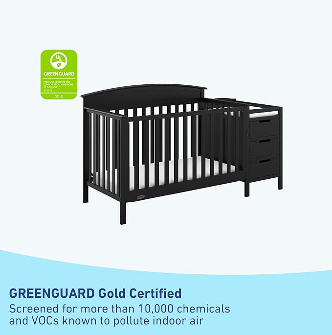 Graco Benton 4-in-1 Convertible Crib and Changer (Black) – GREENGUARD Gold Certified, Crib and Changing -Table Combo, Water-Resistant Changing Pad, Converts to Toddler Bed, Daybed & Full-Size Bed