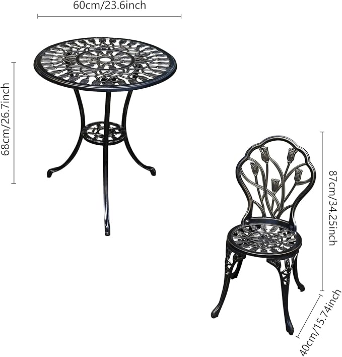 Patio Bistro Set.Rust-Resistant Cast Aluminum Bistro Table Set with Umbrella Hole for Backyard (Tulip Copper)