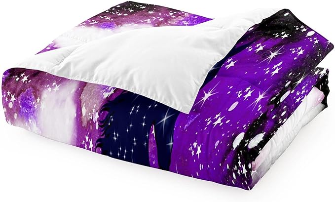Horse Comforter Full Size Girls Full Bedding Set Purple Galaxy Bed Set Purple Starry Stars Soft Durable Quilt, 3 Piece Full Comforter Set 1 Full Comforter + 2 Pillowcases