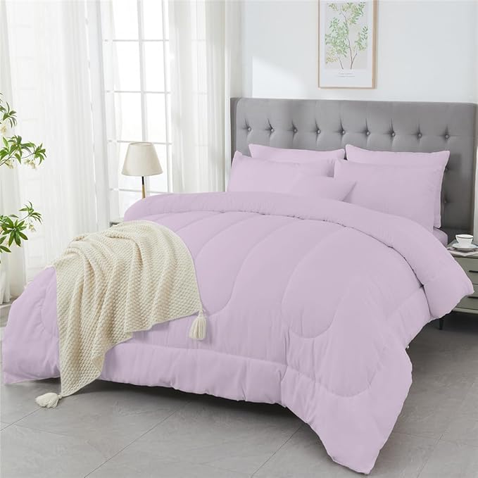 3 Piece Solid Color All Season Bedding Comforter Set Microfiber Soft Lightweight Bedding Set for Kids Teens Adults Room Decor with 1 Comforter and 2 Pillowcases Queen