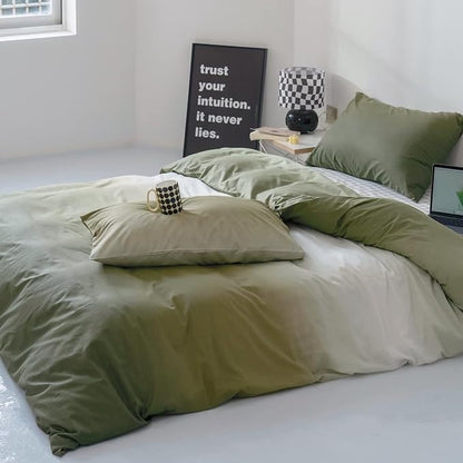 Gradient Green Comforter Set Ombre White Green Bedding Set Twin Women Aesthetic Comforter 3 PCs Green Color Bed Comforter Set Twin Gradient White and Green Comforter Set Twin