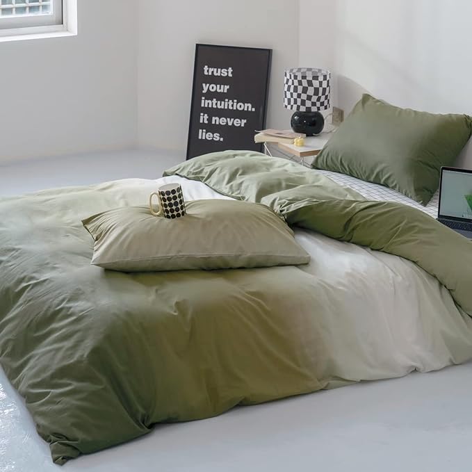 Gradient Green Comforter Set Ombre White Green Bedding Set Queen Women Aesthetic Comforter 3 PCs Green Color Bed Comforter Set Queen Gradient White and Green Comforter Set Queen