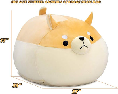 Stuffed Animal Storage Bean Bag Chair Cover for Kids Yellow Dog Shiba Inu Bean Bag Chair for Girls Large Size Toy Organizer Cover Only Without Filling