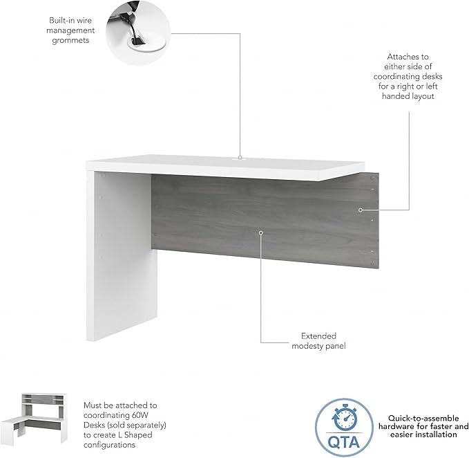 Bush Business Furniture Echo Desk Return/Bridge, Pure White and Shiplap Gray