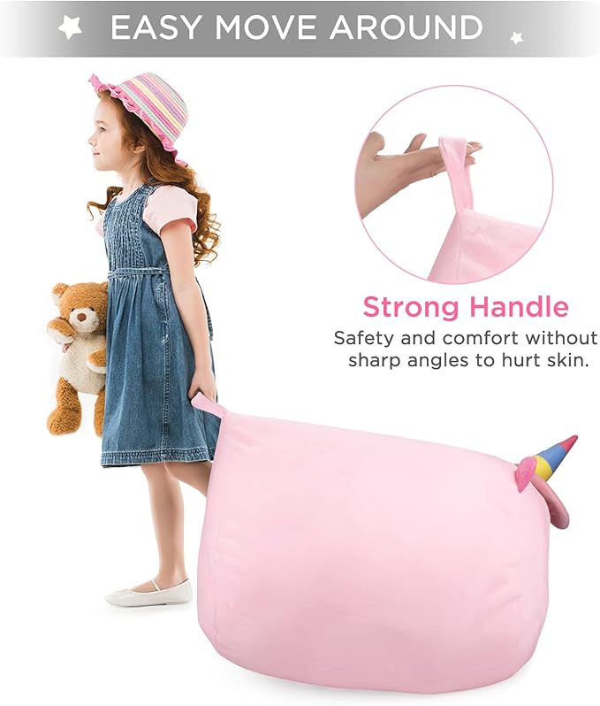 GAGAKU Stuffed Animal Bean Bag Cover Toy Storage, 24 Inches Kids Bean Bag Chair Cover ONLY Pink Unicorn Large Zipper Bean Bag for Organizing Kids Plush Toys Home Supplies (Cover Only)