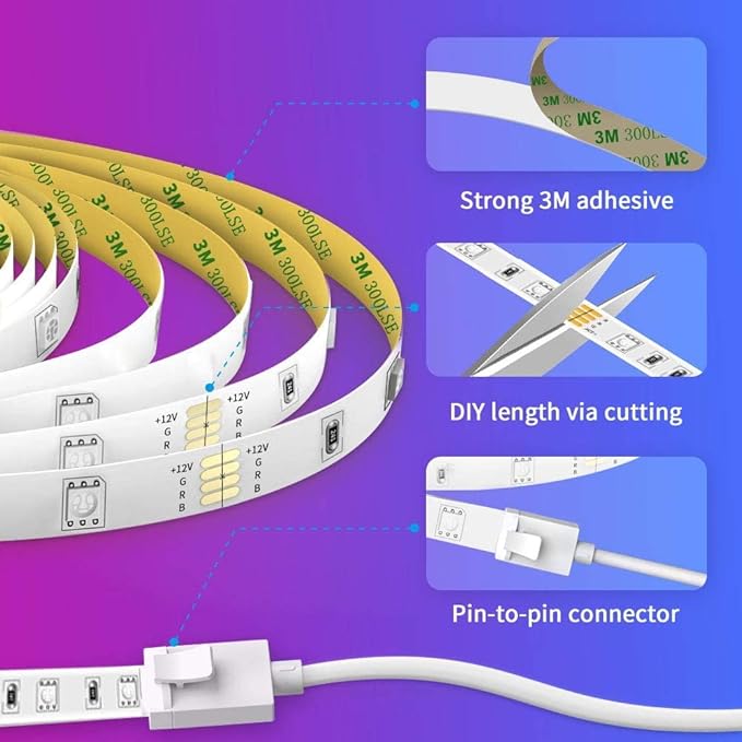 Govee Smart LED Strip Lights, 16.4ft WiFi LED Strip Lighting Work with Alexa and Google Assistant, 16 Million Colors with App Control and Music Sync LED Lights for Bedroom, Home Decor