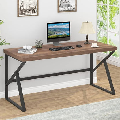 HSH Large Computer Desk, Industrial Modern Home Office Desk, Wooden and Metal PC Desk for Work Writing Study Gaming Bedroom, Farmhouse Vintage Computer Table Executive Workstation, Rustic Oak 60 Inch