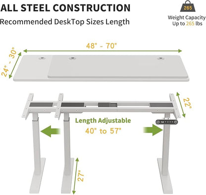 Radlove Dual Motor Height Adjustable Standing Desk Frame, Adjustable Desk Legs for 48'' to 70'' Desk Tops, Home Office Sit Stand Desk Base, Heavy Duty 265 lb Load Capacity for Home Office