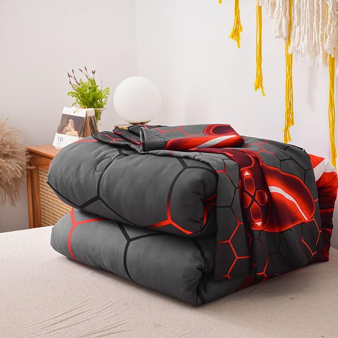 NTBED Game Console Comforter Set for Boys Girls Kids Geometric Lightweight Microfiber Bedding Sets (red, Full)