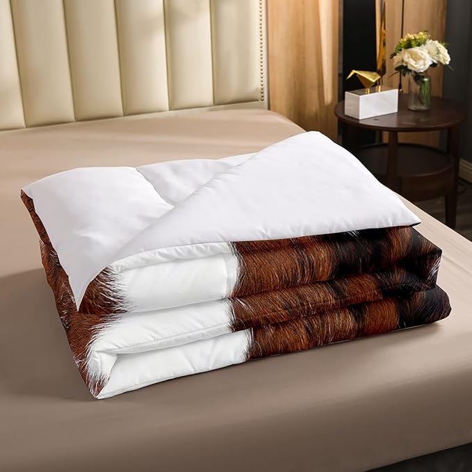 Erosebridal Cowhide Comforter Set for Kids Boys, Cute Brown White Cow Bedding Set King Size, Farm Animal Skin Down Comforter Western Cowboy Country Duvet Sets Farmhouse Decoration