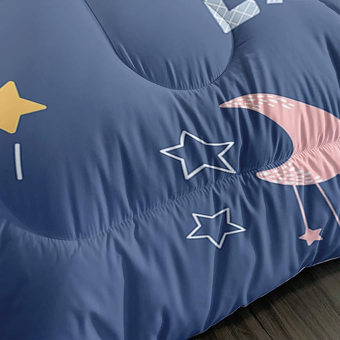 Kawaii Sloth Comforter Set 3 Pieces Outer Space Moon Cloudy Star Bedding Set Cartoon Animal Astronaut Bed Quilt Set for Girls Boys Kids with 1 Comforter and 2 Pillow Cases, Blue