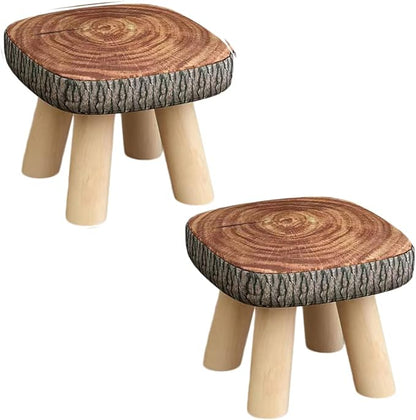 2Pcs Solid Wood Stool Home Square Low Stool Cute Children's Sofa Stool Chair Fashion Cartoon Creative Small Stool for Kids and Adult, Changing Stool Coffee Stool, Bear 330lb (Tree Stump)