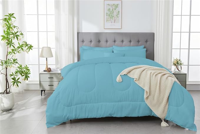 3 Piece Solid Color All Season Bedding Comforter Set Microfiber Soft Lightweight Bedding Set for Kids Teens Adults Room Decor with 1 Comforter and 2 Pillowcases Full