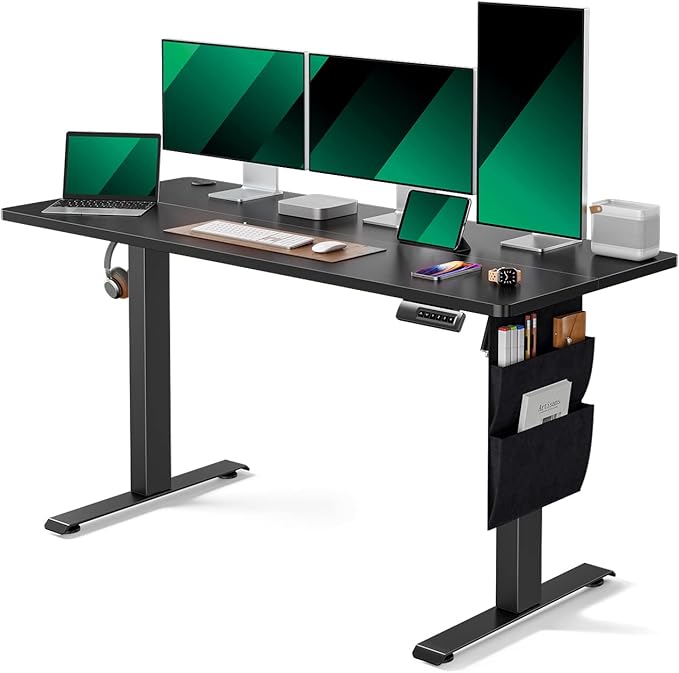 Marsail Standing Desk Adjustable Height, 55x24 Inch Electric Standing Desk with Storage Bag, Stand up Desk for Home Office Computer Desk Memory Preset with Headphone Hook