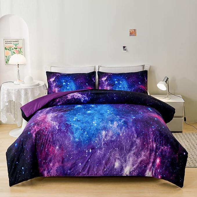 Purple Comforter Set for Girls,Galaxy Comforter Set for Boys Kids,Space Bedding King,Kids Comforter Set for Girls,Galaxy Bedding Set King with Pillowcases