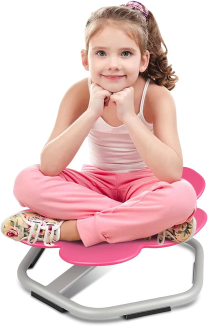 Sensory Toys Kids Swivel Chair, Autism Kids Swivel Chair, Petal Sit and Spin Seat Balance Chair Indoor for Child Age 3+, Regulating Toddler’s Body Balance, Metal Base Non-Slip Rose Red