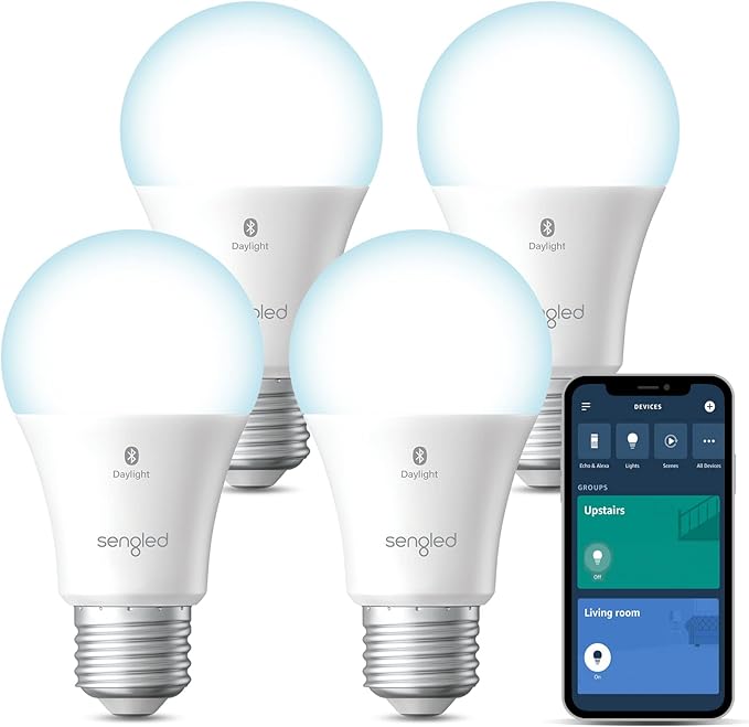 Sengled Alexa Light Bulbs, 75W Equivalent, S1 Auto Pairing with Alexa Devices, Smart Light Bulb that Work with Alexa, Bluetooth Mesh Smart Home Lighting, ‎Daylight 5000K, No Hub Required, 4-Pack