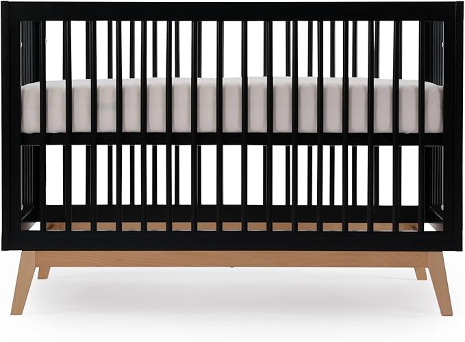 dadada Baby Soho 3-in-1 Convertible Crib to Toddler Bed – Wooden Crib Made in Italy, GREENGUARD Gold Certified Small Baby Crib – Baby-Safe Finish, Modern Design (Black/Natural)