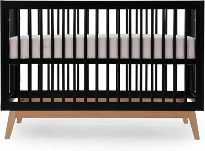 dadada Baby Soho 3-in-1 Convertible Crib to Toddler Bed – Wooden Crib Made in Italy, GREENGUARD Gold Certified Small Baby Crib – Baby-Safe Finish, Modern Design (Black/Natural)