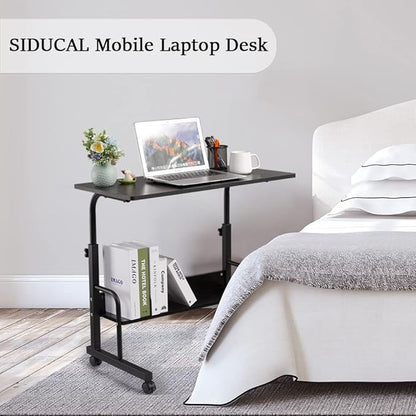 SIDUCAL Computer Cart, Portable Laptop Desk Laptop Cart, Portable Desk with Wheels, Rolling Desk Adjustable Height, Rolling Laptop Stand, Rolling TV Tray, Couch Desk Bed Desk for Laptop, 31.5'' Black