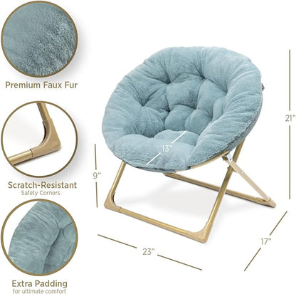 Milliard Mini Cozy Chair for Kids, Sensory Faux Fur Folding Saucer Chair for Toddlers, Blue