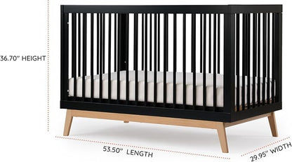 dadada Baby Soho 3-in-1 Convertible Crib to Toddler Bed – Wooden Crib Made in Italy, GREENGUARD Gold Certified Small Baby Crib – Baby-Safe Finish, Modern Design (Black/Natural)