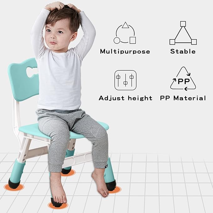 4 Piece Kids Chair Set 3 Levels Adjustable Stackable Kids Chairs Ideal for Playrooms, Schools, Daycares and Homes Washable and easy to clean Max weight 220LB(Mint Green4Piece set)