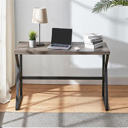 HSH Wood and Metal Home Office Computer Desk, Industrial Writing Study Table Workstation,Grey Laptop PC Desk, Wooden Computer Table, Gray Oak 47 Inch