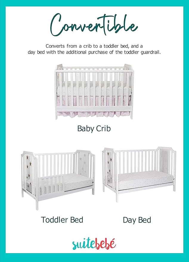 Suite Bebe Celeste 3 in 1 Convertible Island Crib, Wood and Acrylic, White