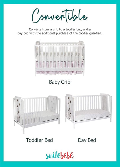 Suite Bebe Celeste 3 in 1 Convertible Island Crib, Wood and Acrylic, White