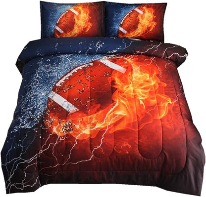 NTBED American Football Comforter Set for Boys Teens,3D Sports Bedding Full Size,Rugby Printed Quilt Sets with 2 Matching Pillow Shams