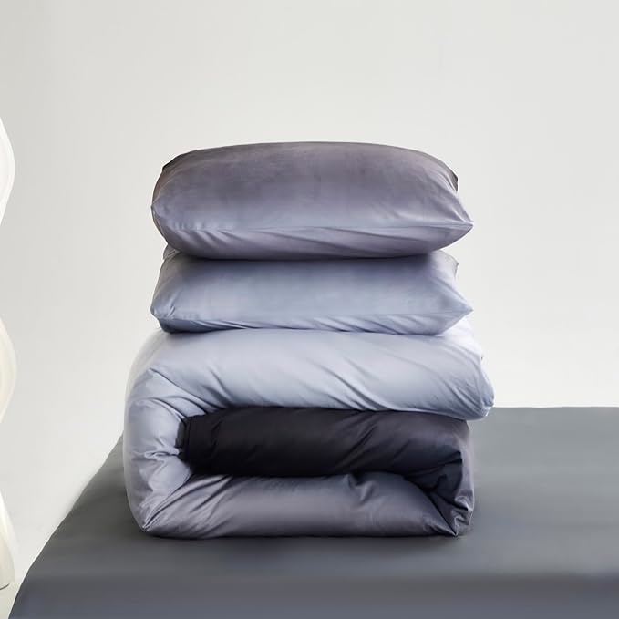 Gray White Gradient Comforter Set Twin Gray Velvet Bedding Comforter Modern Plain White and Deep Gray Gradient Soft Quilt Farmhouse Flannel Comforter Warm Twin Bed Comforter