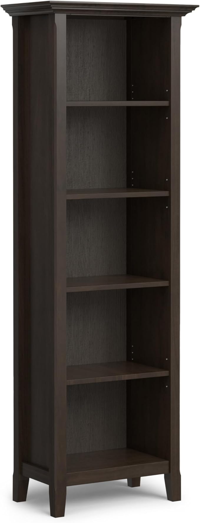 SIMPLIHOME Amherst SOLID WOOD Transitional 5 Shelf Bookcase for The Living, Study Room and Office, 24 inch, Hickory Brown