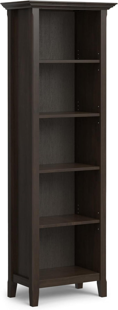 SIMPLIHOME Amherst SOLID WOOD Transitional 5 Shelf Bookcase for The Living, Study Room and Office, 24 inch, Hickory Brown