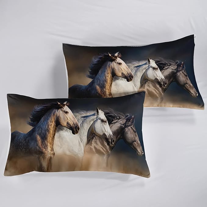 Horse Comforter King Size,Galloping Horse Comforter Set for Kids Teens Girls Boys,3Pcs Bedding Set Printed Comforter with 2 Pillowcases,Soft and Lightweight，King Size