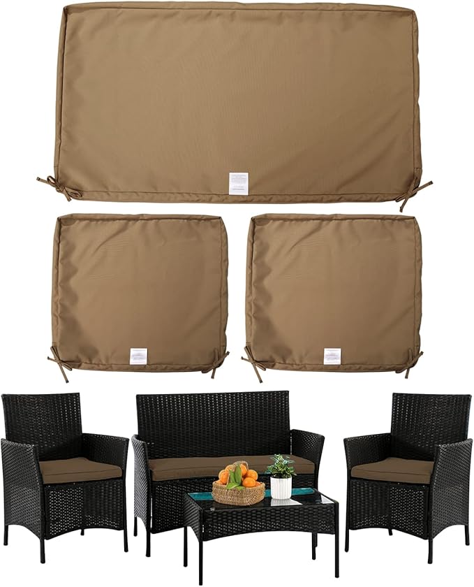 ClawsCover 3Pack Outdoor Seat Cushions Replacement Covers Fit for 4 Pieces Wicker Rattan Furniture Patio Conversation Set Loveseat Chair,38x19x2,19x19x2,Taupe-Large (Include Cover Only)