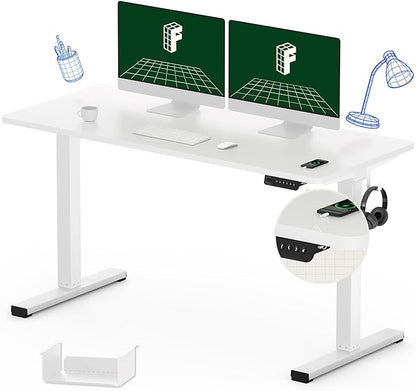 FLEXISPOT Electric Stand Up/ Standing Desk with 55 x 24 Splice Ergonomic Memory Controller Height Adjustable E150 (White Frame + 55" White Desktop)