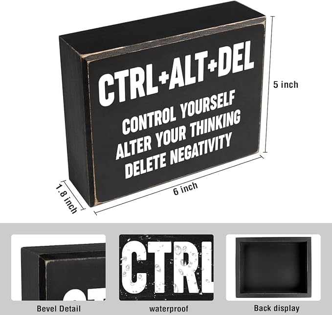 Creoate Home Office Desk Black Decor - Inspirational Farmhouse Wooden Box Sign - Cubicle Decor or Desk Decor for Women - Cute Desk Accessories - Encouragement Gifts