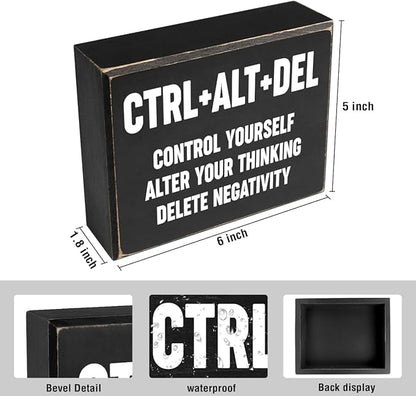 Creoate Home Office Desk Black Decor - Inspirational Farmhouse Wooden Box Sign - Cubicle Decor or Desk Decor for Women - Cute Desk Accessories - Encouragement Gifts