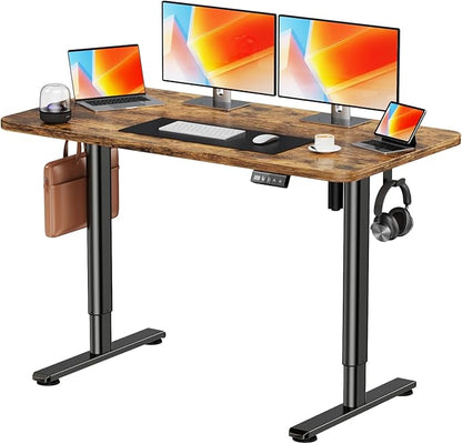 Electric Standing Desk Stand Up Adjustable Height Desk, 48" x 24" Home Office Desk, Low Noise Sit Stand Desk, Computer Desk with Whole Piece Board, Child Lock & Memory Function