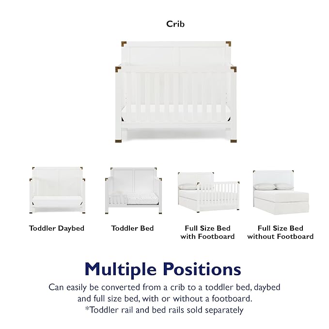 Baby Relax Miles 5-in-1 Convertible Crib, Nursery Furniture, Classic White