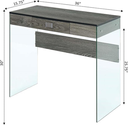 Convenience Concepts SoHo 1 Drawer Glass 36 inch Desk, Weathered Gray/Glass