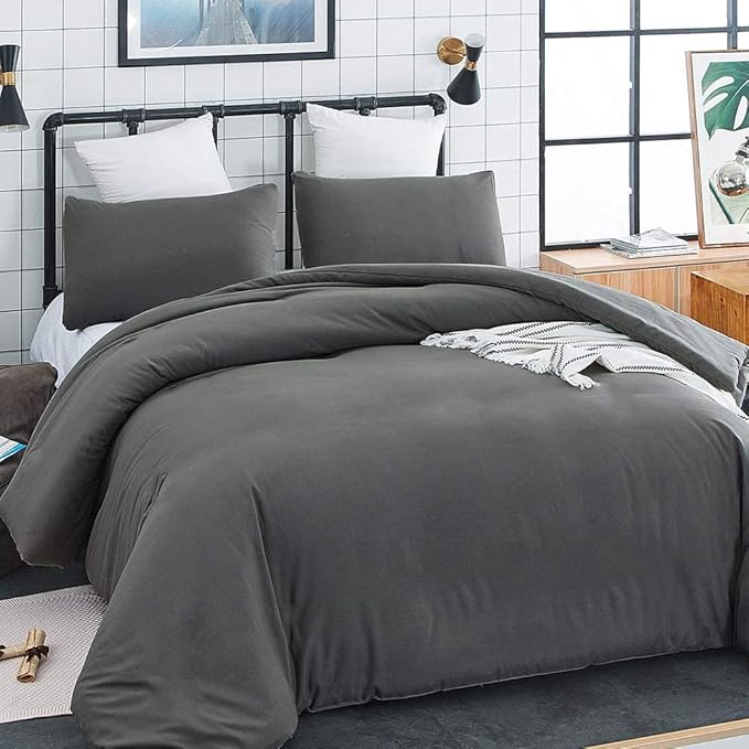 Deep Grey Comforter Set Cal King Dark Gray Beddig Set Women Solid Gray Color Bedding Set 3 PCs with 2 Pollowcases Lightweight Durable Gray Blanket Breathable Gray Bed Comforter Set Cal King