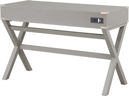 OSP Home Furnishings Wellington 46-Inch Writing Desk with Power Hub and 3 Storage Drawers, Grey