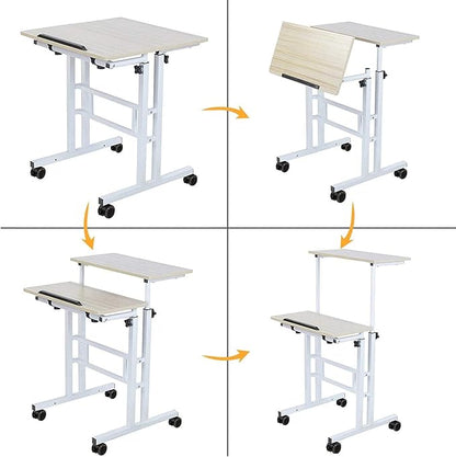 soges 23.6inches Height Adjustable Desk Laptop Desk on The Wheels, Rolling Stand Up Desk Computer Desk Adjustable Standing Desk Sit and Stand Desk Portable Laptop Table, Beige